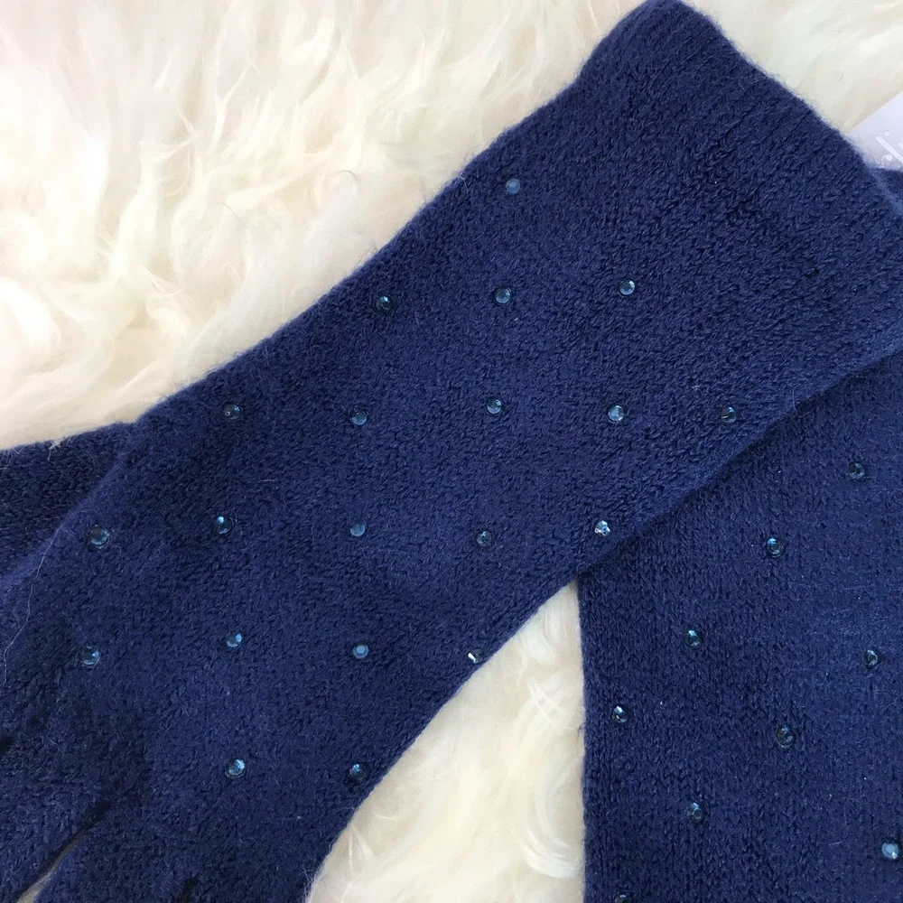 NWT Embellished Navy Blue Knit Gloves One size 1 Pair NEW WITH TAGS